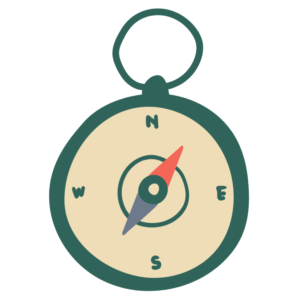 A green flat illustration compass pointing North East
